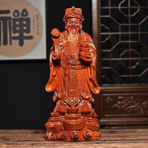 hand-carved rare pear-wood god of wealth statue
